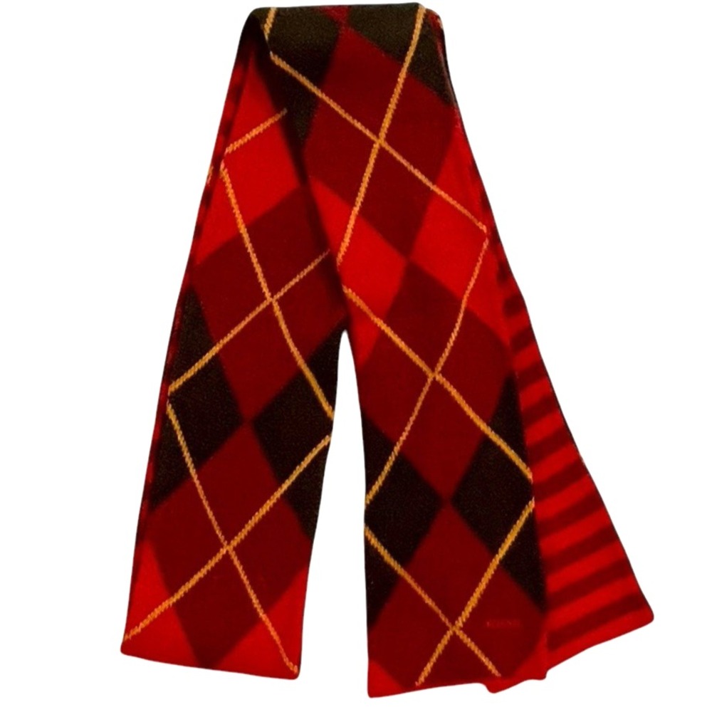 Fossil Argyle Reversible Knit Scarf  Red Green Yellow Stripes‎ 5x80